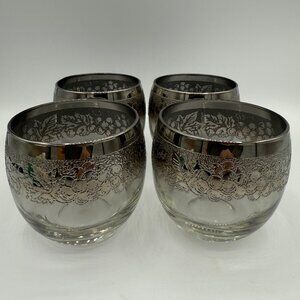 4 Vintage Roly Poly Silver Band Grape Glasses Vitreon Queens Or Dorothy Thorpe